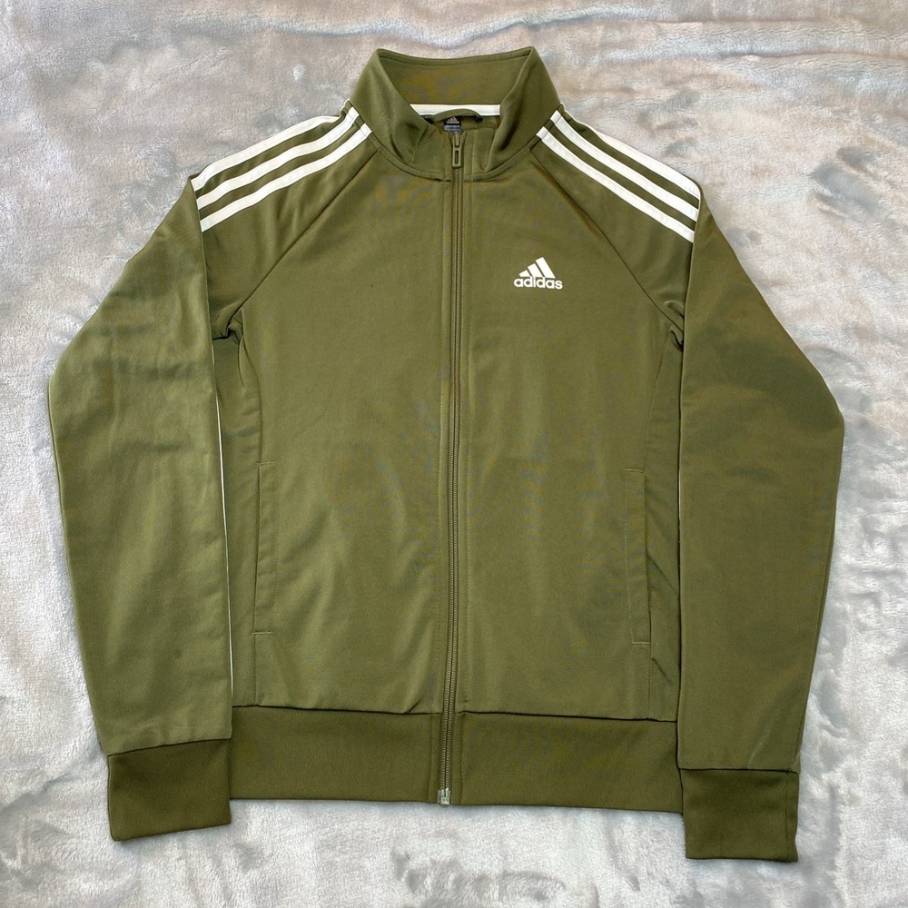 Adidas Track Jacket Womens XS Olive Green Primegreen 3-Stripes Full Zip Athletic